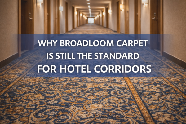 broadloom carpet installation in hotel corridor hallway