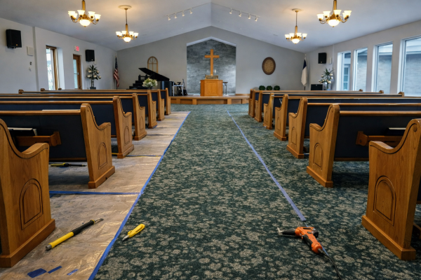 church sanctuary carpet installation aisle patterned broadloom flooring